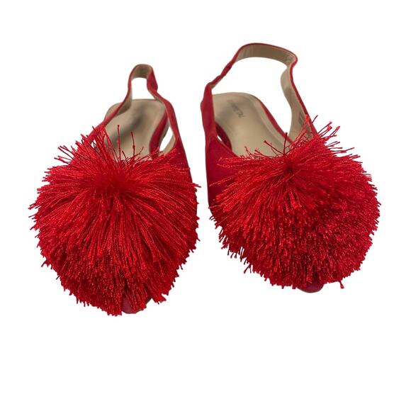 Gunmetal Samantha Red Pom Pom Pointed Toe Sling Back Flats Womens 8.5 - Picture 5 of 7